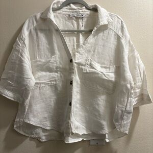 Zara Ivory Linen Collared Shirt